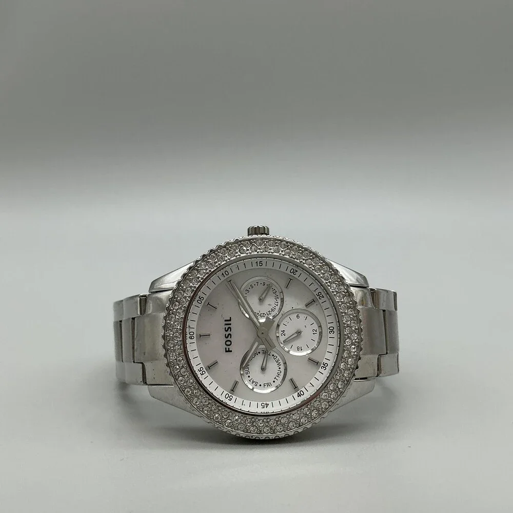 Fossil PR5414 Womens Watch 38mm MOP Dial Silver Tone Crystals New Battery 7.25
